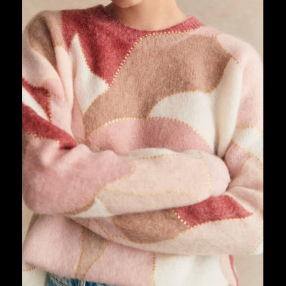 Rare Sezane Hollie Jumper in Pink Foliage Print / small /